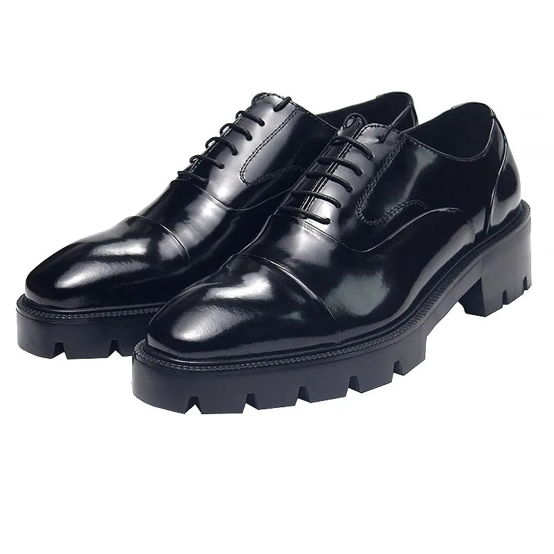 New Design Genuine Leather Casual Dress Oxford Shoes Men Fashion Thick Sole Office Business Wedding Shoes Male Black
