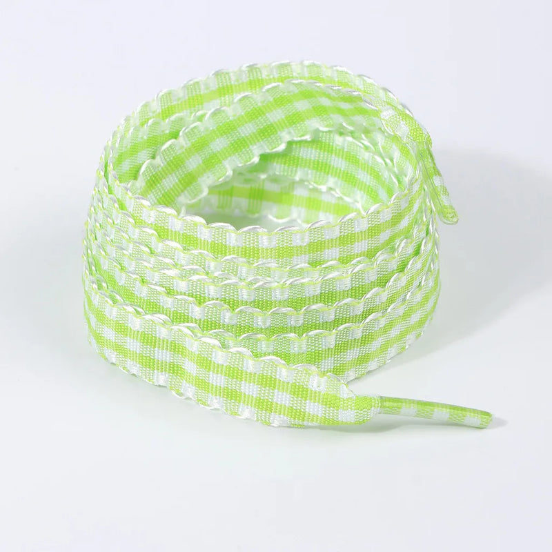 Gingham Ribbon Shoelaces Wave Edge Plaid Flat Shoe Laces Decorative Replacement Laces For Sneakers Casual Shoes