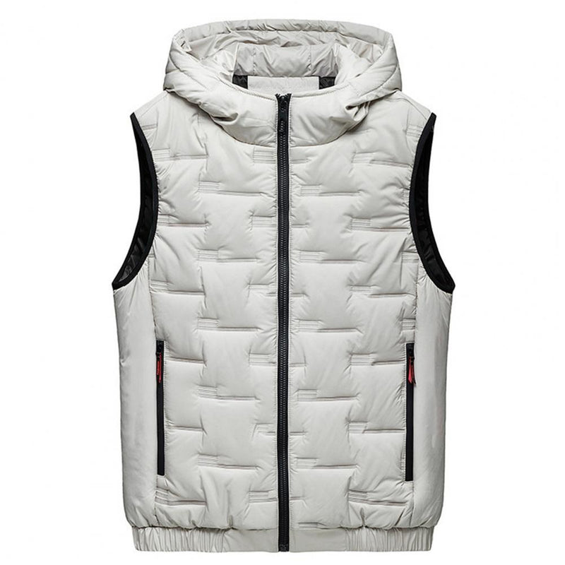 Men Autumn Winter Thickened Waistcoat Hooded Sleeveless Zipper Placket Vest Coat Down Vest Outwear Men's Iinsulated Vest