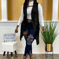 Women's Long Sleeveless Draped Open Front Sweater Vest Cardigan Side Pockets Button Daily Wear Going Out Date Draped Duster Vest