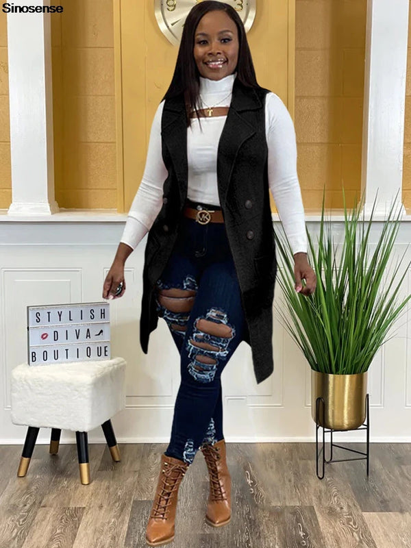 Women's Long Sleeveless Draped Open Front Sweater Vest Cardigan Side Pockets Button Daily Wear Going Out Date Draped Duster Vest