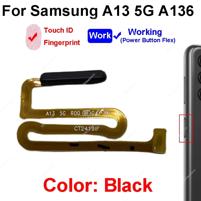 Fingerprint Sensor Touch ID Connector Flex Cable With Power Button For Samsung Galaxy A13 4G 5G A135 A136 Parts