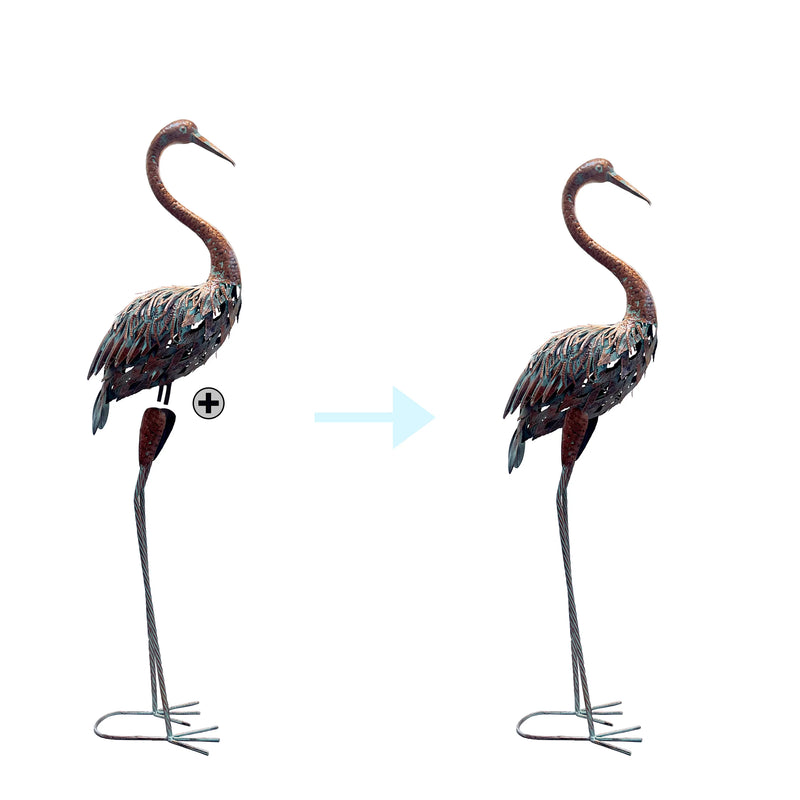 Garden Crane Statue Outdoors, Standing Heron Garden Statue, Metal Tall Bird Art Garden Sculpture for Patio Lawn Patio Ornaments