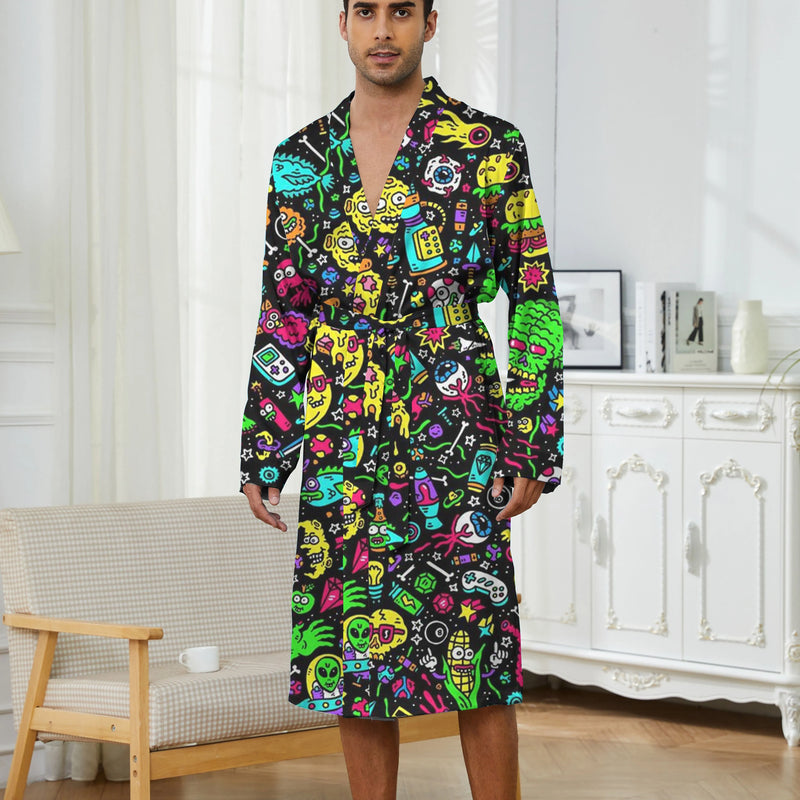 Spring and Autumn Digital Printed Men's Sleeper Robes, Fashionable Casual Sleeper Robe Quick Drying Nightie for Men