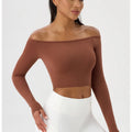 Long Sleeve Yoga T-Shirt for Women, Off Shoulder, Sexy Tight Gym Workout Top, Naked Feeling, Quick Dry Sports Activewear