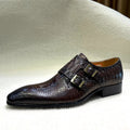 Men's Italian Genuine Leather Formal Oxford Shoes Python Crocodile Pattern Button Detailing for Office Party Wedding Footwear