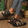 Women's Flat Sandals H Shape Double Strap Platform Slide Sandals Casual Slip On Flat Slippers Daily Casual Shoes