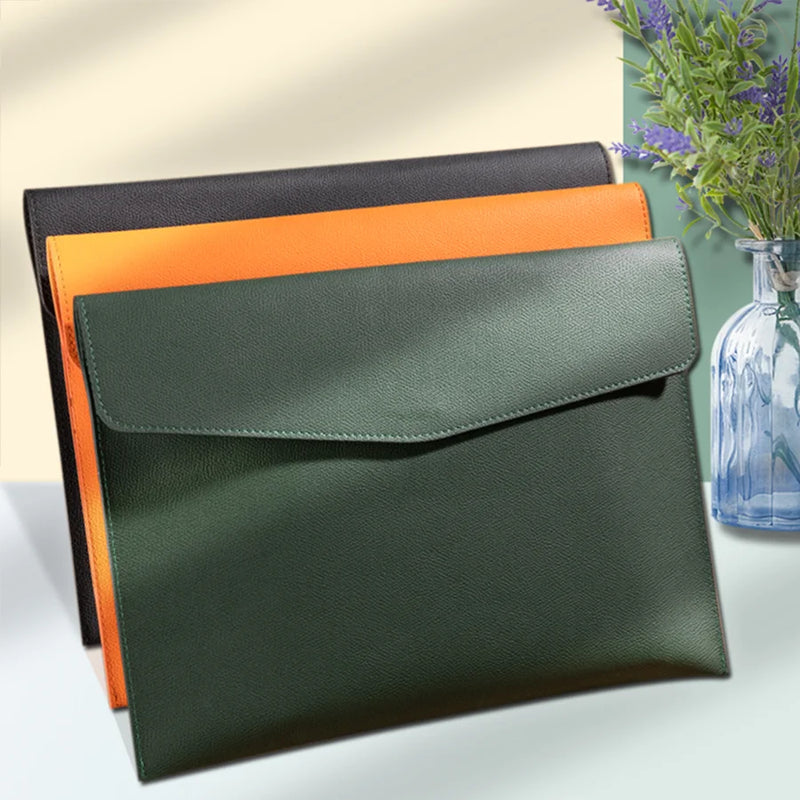 A4 Leather File Folder Data Package Document Bag Fashion Briefcase Data Contract Bill File Bag School Office Supplies