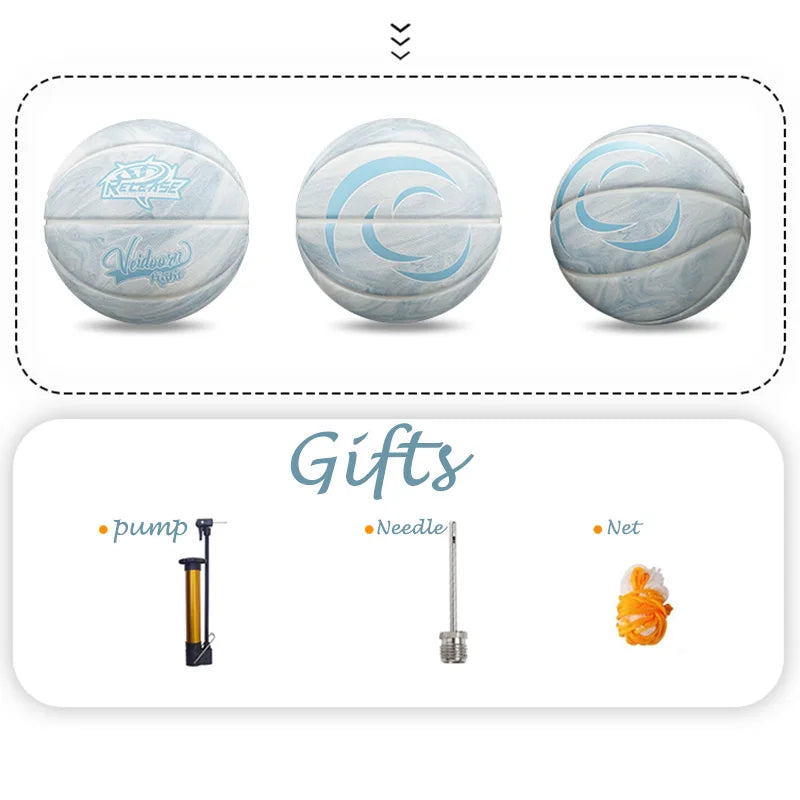 White Blue PU Basketball Ball Official Size 7 Free Needle | SAMAG