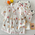 Cartoon Hello Kitty Summer Cardigan Lapel Women's Pajama Set Cloud Cotton Cute Printed Casual Loungewear Three-piece Set