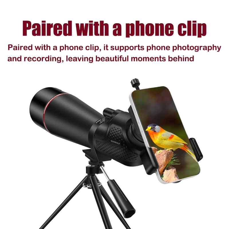 BORWOLF 25-75x80 Telescope Spotting Scope Powerful Zoom Monocular  BAK4 Waterproof For Bird Watching Target Shotting With Tripod