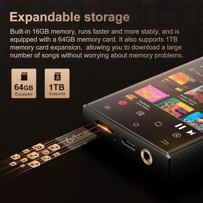 Hi-Fi MP3 Player with Bluetooth and WiFi, Oilsky Lossless DSD High-Resolution Digital Audio， up to 1TB