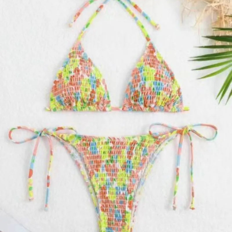 Sexy floral print halter bikinis sets biquini high waist | SAMAG