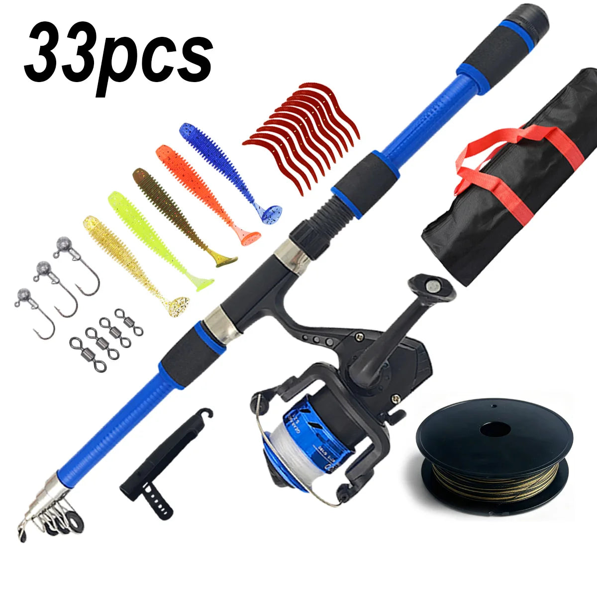 33pcs Beginner Fishing Combo 1.8m - Kids Telescopic Rod, Reel & Accessories for Outdoor Lake & Pond Fishing
