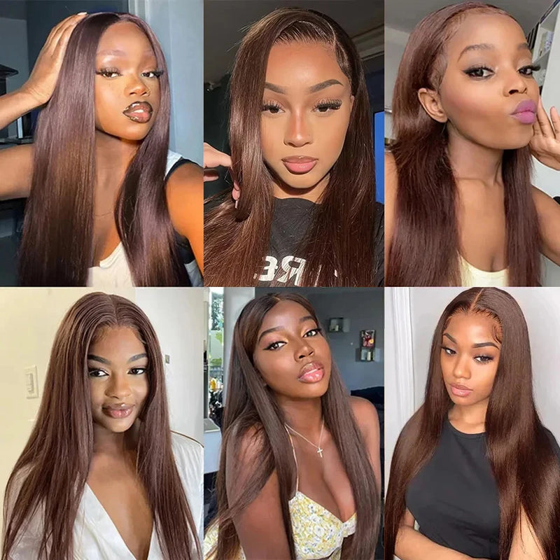 Dark Brown Lace Front Human Hair Wigs Bone Straight HD Lace Wigs Chocolate Brown Glueless Wigs Human Hair Realy 180% Density