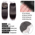 Straight 13x6 Lace Frontal Only 360 Lace Brazilian Virgin Human Hair 2x6 Lace Closure 4x4 5x5 Transparent Swiss Lace Closure