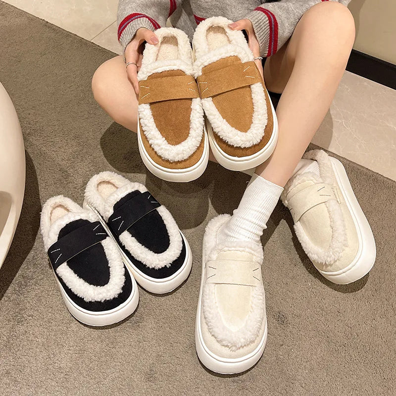 Winter Fluffy Women's Slippers Home Fuzzy Fur Luxury Designer Woman Shoes Indoor Flat Plush Elegant Fashion Footwear Soft Sole