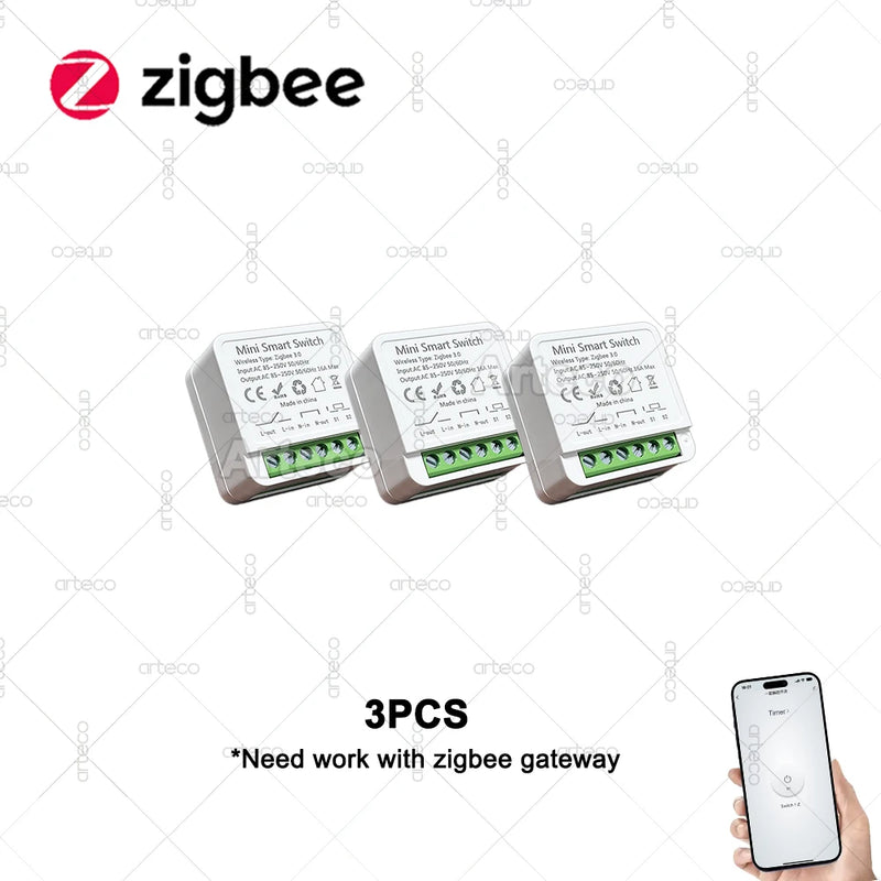 Zigbee 3.0 Mini Smart Switch 16A 2 Way Control Relay Breaker Home Automation DIY Module Light Switches Need Gateway Support Z2M
