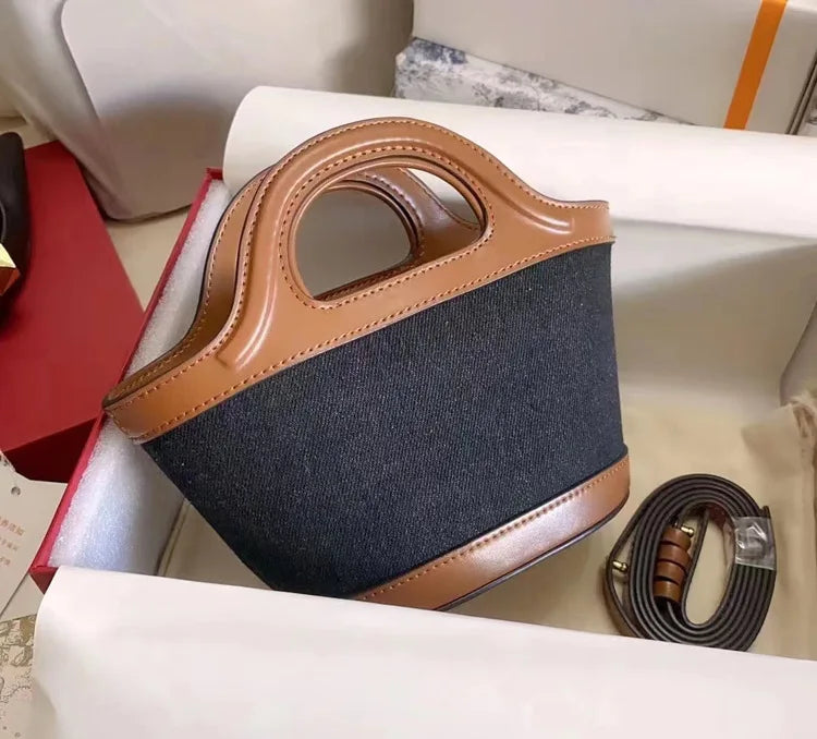 Elegant Mini Tote Bag with Leather Edges & Unique Cutout Handle