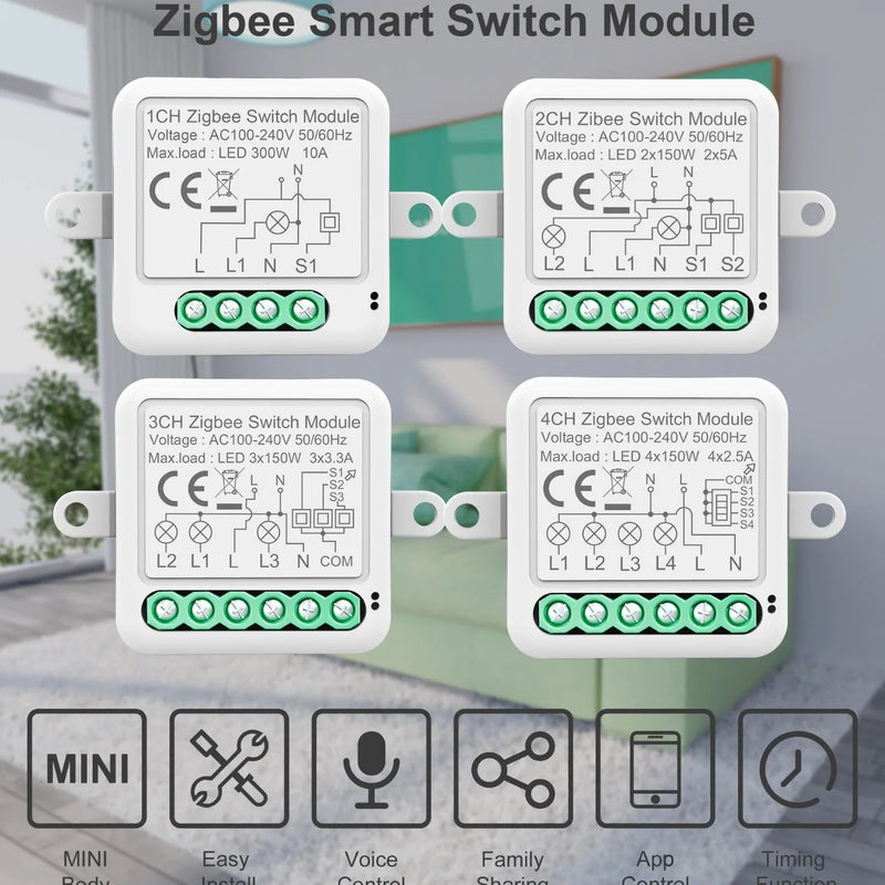 Tuya ZigBee 3.0 Smart Switch Module 10A Smart Home DIY Breaker 1 2 3 4 Gang Supports 2 Way Control Works with Alexa Google Home