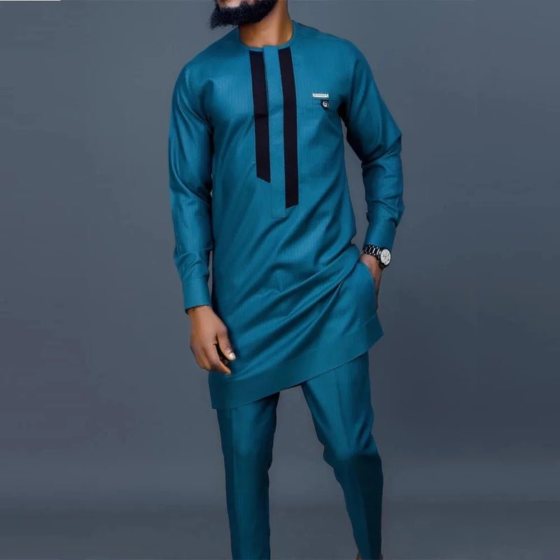 African Traditional Dress Men's Suit Long Sleeve Ethnic Style Printed Patchwork Shirt Casual Pants 2 Piece - View 24 | SAMAG
