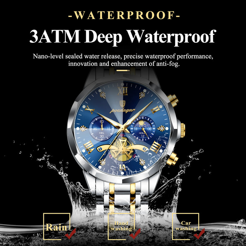 POEDAGAR Luxury Men Watch Top Original Waterproof Luminous Chronograph Man Wristwatch Stainless Steel Quartz Men's Watches Reloj