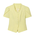 Women V Neck Puff Sleeve Cropped Blouse Button Slim - View 9 | SAMAG