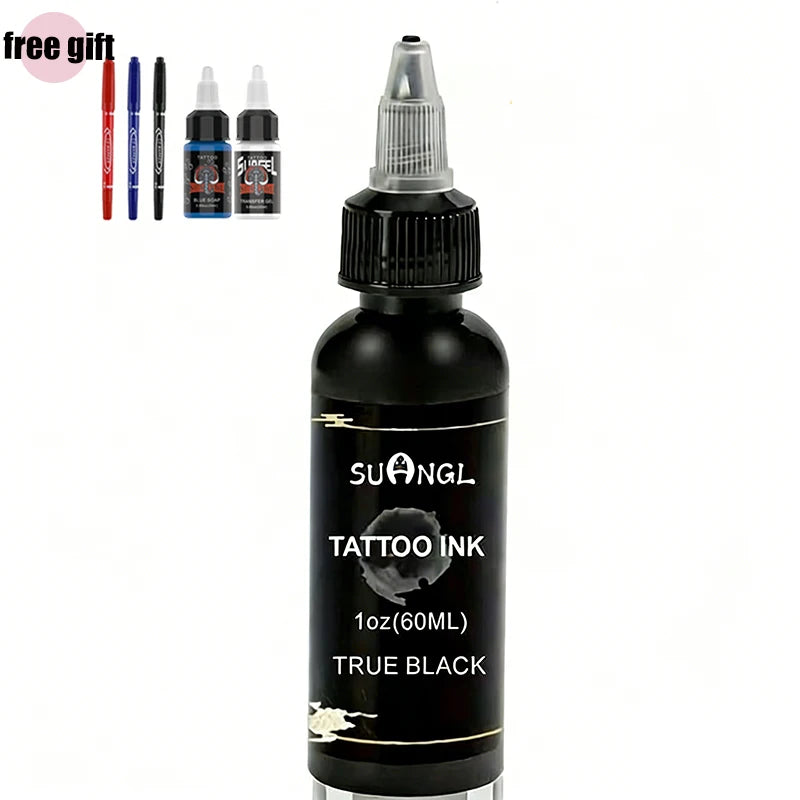 SUANGL 60ml Black Tattoo Ink Professional Tattoo Oil Ink Good Light Transmission Finely Ground Easy Shading Black Tattoo