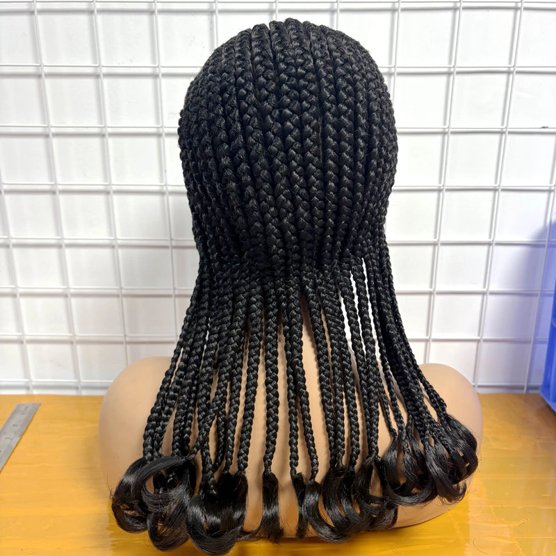 Full Lace Cornrow Braided Wig with Wavy Ends 18in Synthetic Braided Lace Wig with Baby Hair Knotless Braids Wigs for Black Women