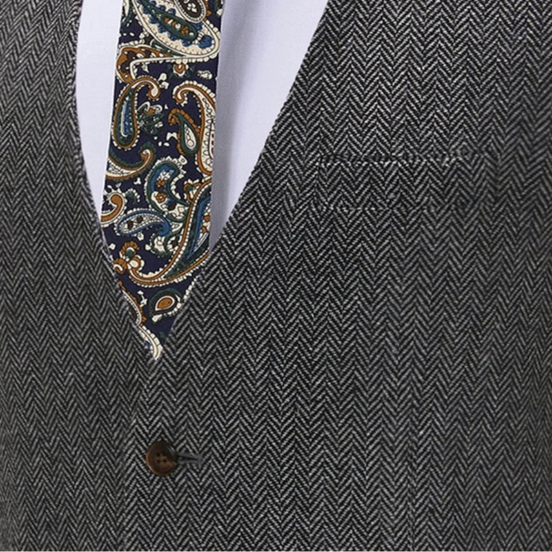 Men's V-Neck Suit Vests Fashion Formal Slim Fit Business Herringbone Dress Waistcoat for Tuxedo Wedding Party