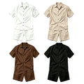 Men Linen Two Piece Outfit Short Sleeve Lapel Button | SAMAG