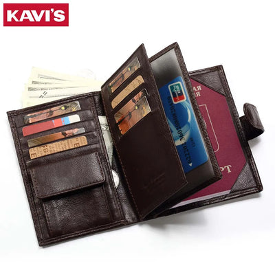 KAVIS Genuine Leather Wallet Men Passport Holder Coin | SAMAG