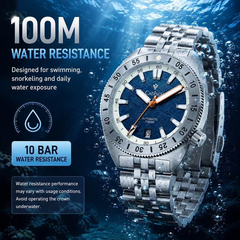 CADISEN Automatic Mechanical Wristwatch Man Meteorite Dial Business Casual 100M Waterproof MIYOTA 316L Stainless Steel Men Watch