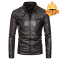 Men PU Leather Jacket Fashion Autumn Winter Stand Collar Slim Leather Jackets Warm Casual Coat Moto Biker Windproof Leather Coat