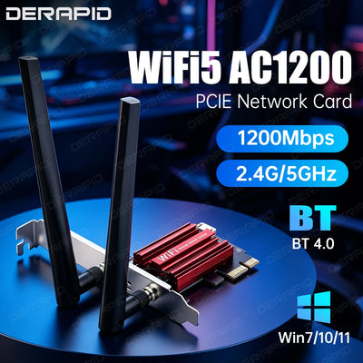 AC1200 WiFi 5 PCIe Wireless Network Card Dual Band 2.4G/5GHz Bluetooth 4.0 1200Mbps Adapter For Desktop PC Windows | SAMAG