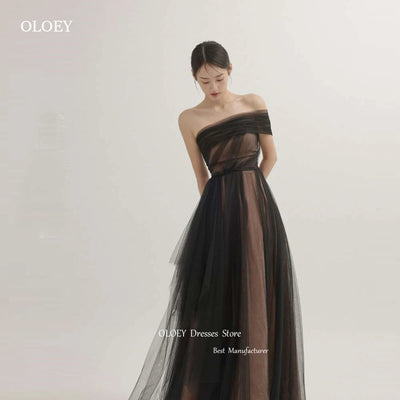 OLOEY One Shoulder Fairy Black Evening Dresses Wedding | SAMAG