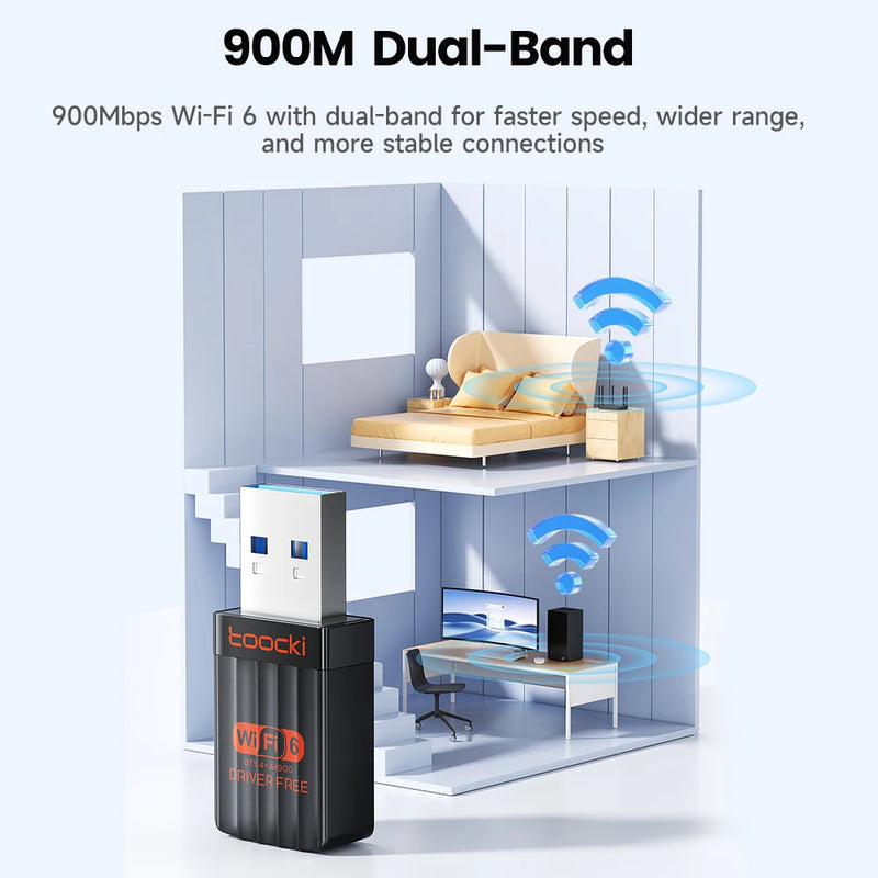 Toocki TB08 AX900 USB WiFi 6 Bluetooth 5.4 Adapter 2 in 1 Dual Band 2.4G/5GHz High - Speed Drive Free Mini - Visuel 2 | SAMAG