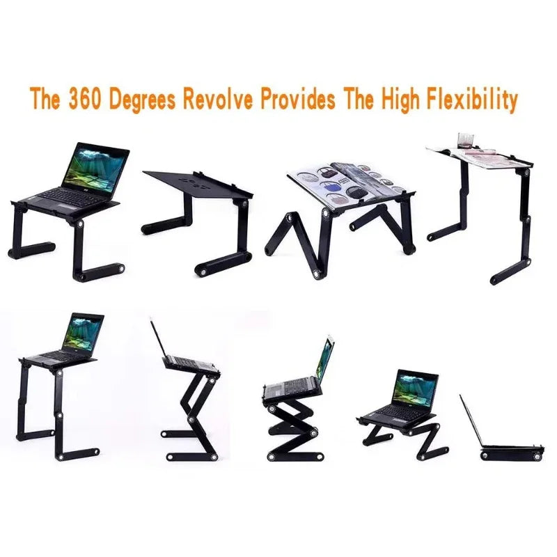 Adjustable Laptop Desk Stand Cooler Fan Portable Ergonomic Lapdesk for Bed Sofa PC Notebook Table Desk with Mouse Pad Aluminum