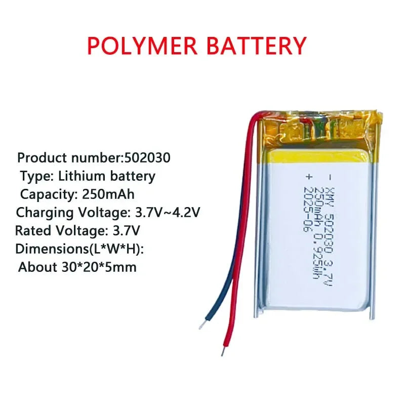 3.7V 250mAh 502030 Polymer Lithium Ion Rechargeable Battery for Toys,LED Lights,bluetooth Speakers,Selfie Stick Batteria