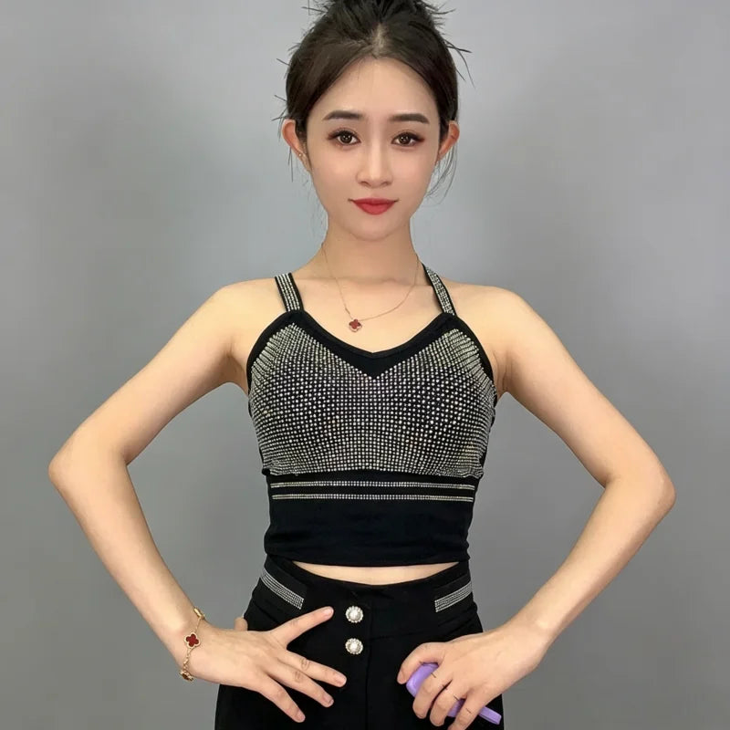Sexy Camisole for Women Trendy Thin Sling Hot Diamond Camis Female Student Bottoming Top Lady Elastic Tank Top Trend Streetwear