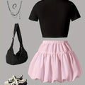 Girls' Summer Casual Outfit: Bow Print Short - Sleeve - View 2 | SAMAG