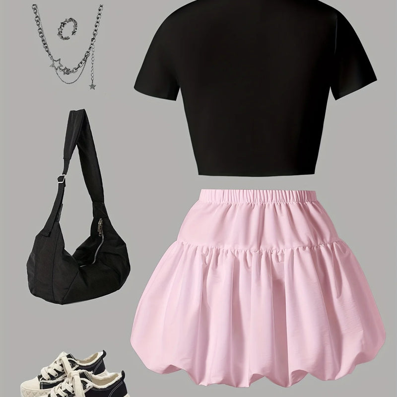 Girls' Summer Casual Outfit: Bow Print Short - Sleeve - View 2 | SAMAG
