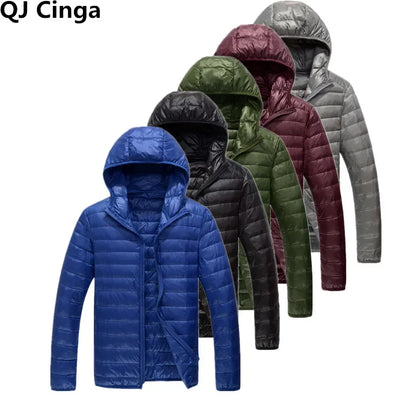 Men Black Hooded Coat, Blue Zipper Control Winter Down | SAMAG