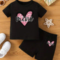 Girls' Love Letter Printed Two Piece Set Round Neck Short - View 6 | SAMAG