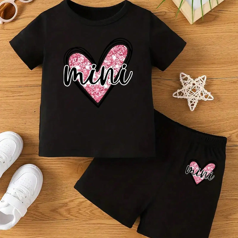 Girls' Love Letter Printed Two Piece Set Round Neck Short - View 6 | SAMAG