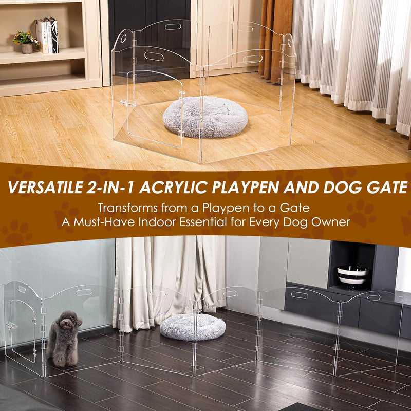 Acrylic Clear Fence Dog Playpen for House Foldable Dog Gate Indoor Pet Fence Clear Dog Pen for Outdoor Puppy Cat