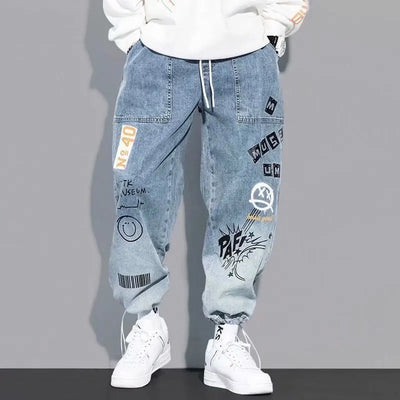 Korean Clothing Men Letter Printed Jeans High Waisted | SAMAG