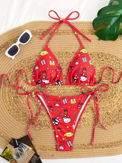 Sanrio Print Triangle Bikini Set Hello Kitty My Melody | SAMAG