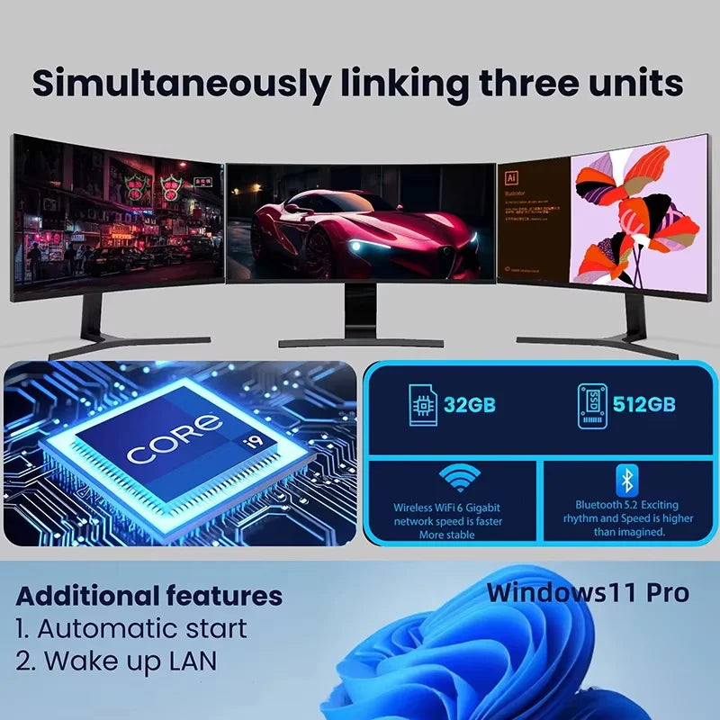 2026 Portable Intel Core I9-10980HK Computer Windows11 Pro 32GB RAM 1TB SSD Gaming Computer Dual-Band WiFi6 Game Mini Desktop PC