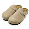 Retro Suede Leather Mule Clogs Arch Support Cork Latex Footbed Adjustable Buckle Non-Slip Indoor Outdoor Walking for Women & Men